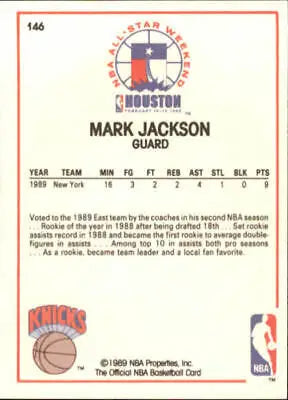 Basketball card back of 1989-90 Hoops Mark Jackson New York Knicks NBA card EX