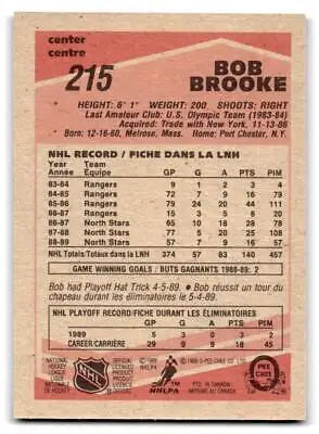 Bob Brooke hockey card from 1989-90 O-Pee-Chee with Minnesota North Stars design