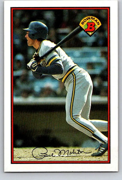 Paul Molitor in Milwaukee Brewers uniform batting on 1989 Bowman baseball card