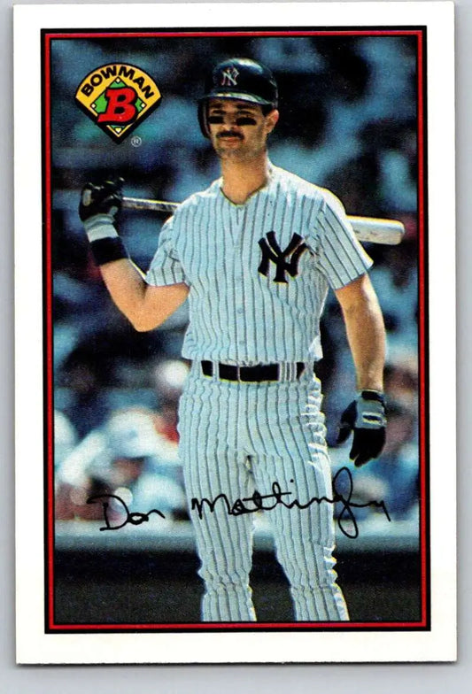 New York Yankees Don Mattingly holding a bat on a baseball card from 1989 Bowman