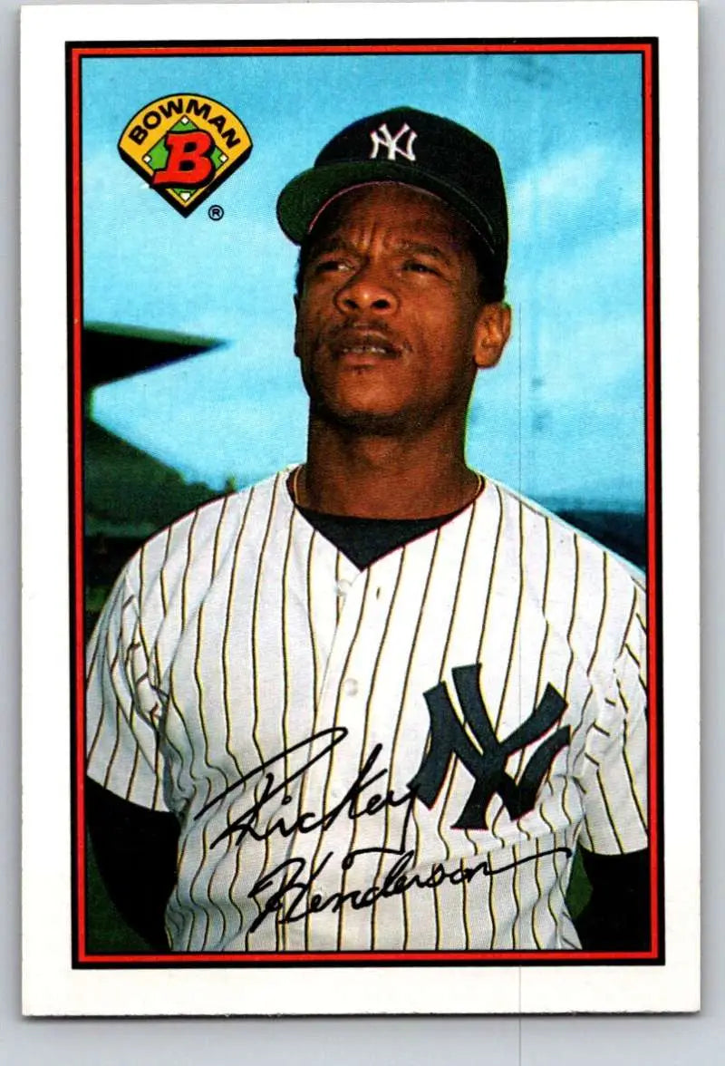 Rickey Henderson baseball card featuring New York Yankees player in pinstriped uniform