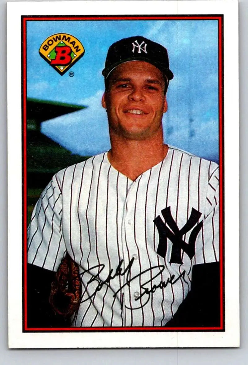 Baseball player in New York Yankees uniform featured on Bob Brower baseball card