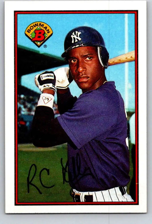 Roberto Kelly batting in navy uniform on 1989 Bowman New York Yankees Baseball Card