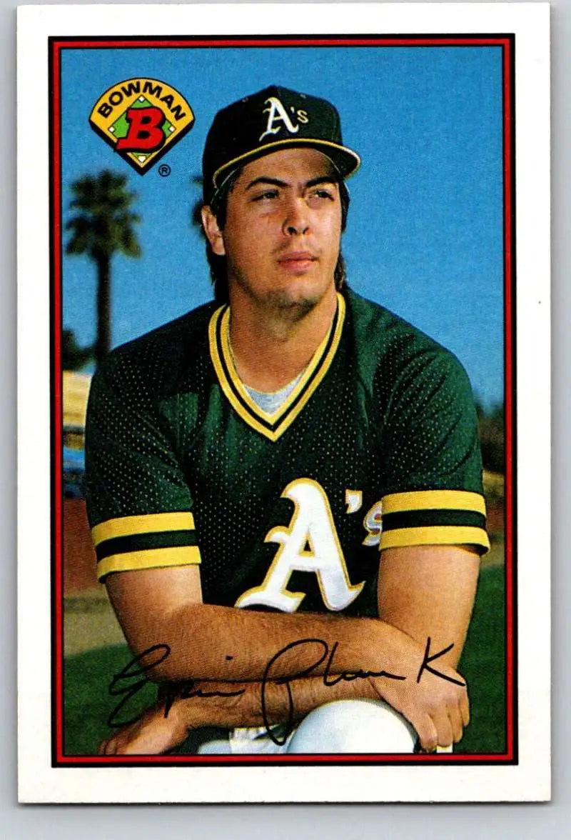 Eric Plunk Oakland Athletics Baseball Card in green and gold uniform for vintage collecting