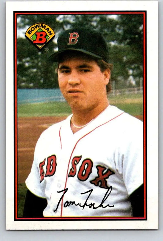 Boston Red Sox player in home uniform featured on 1989 Bowman Tom Fischer Rookie Card