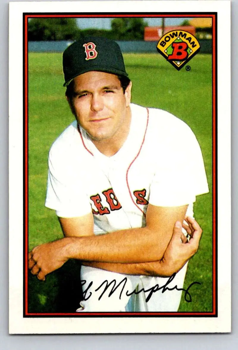 Baseball card of Rob Murphy in a Boston Red Sox white jersey and navy cap