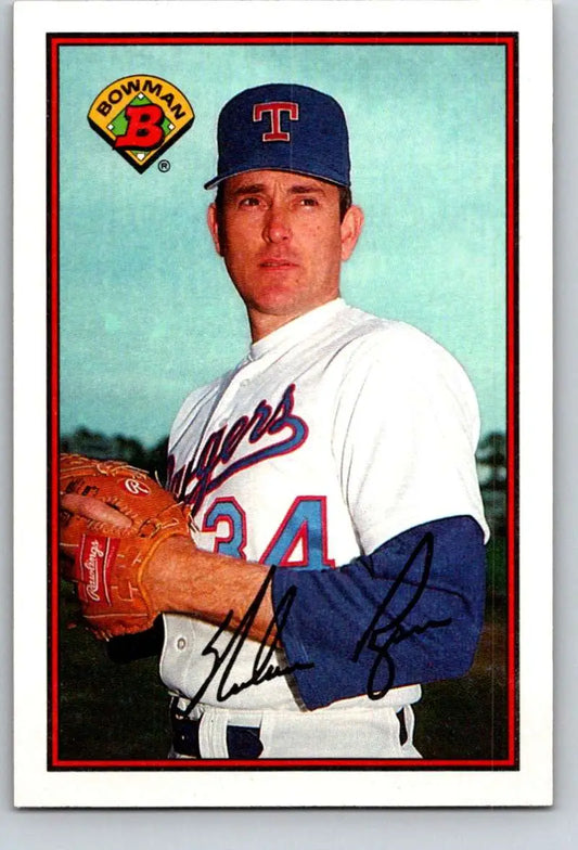 Baseball card of Nolan Ryan in Texas Rangers white uniform number 34