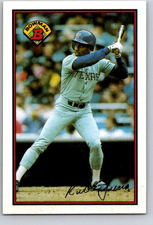 Baseball player Ruben Sierra in Texas Rangers uniform batting stance for baseball card