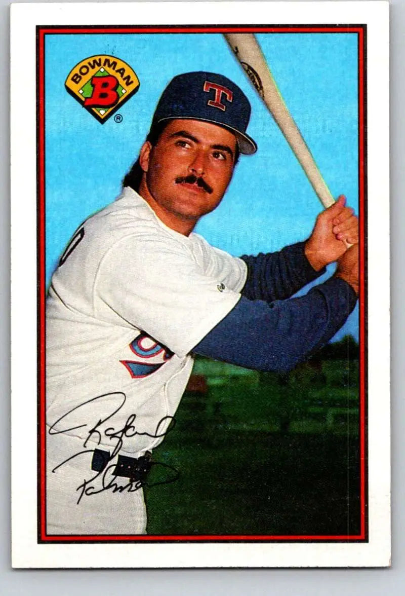 Rafael Palmeiro 1989 Bowman Texas Rangers Baseball Card in batting stance