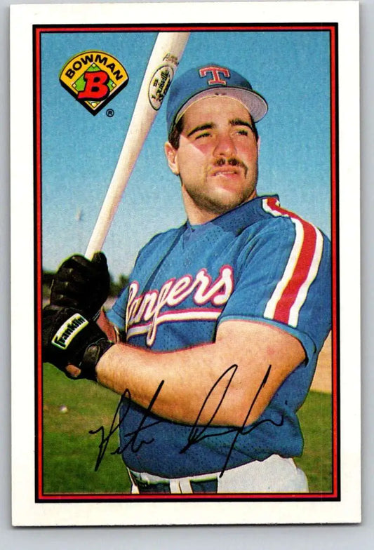 Baseball card of Pete Incaviglia in Texas Rangers uniform holding a bat