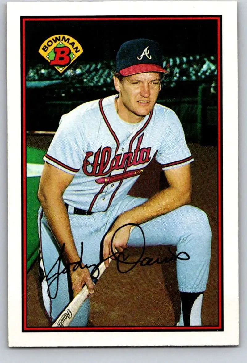 Baseball player Jody Davis kneeling with a bat in Atlanta Braves uniform, baseball card