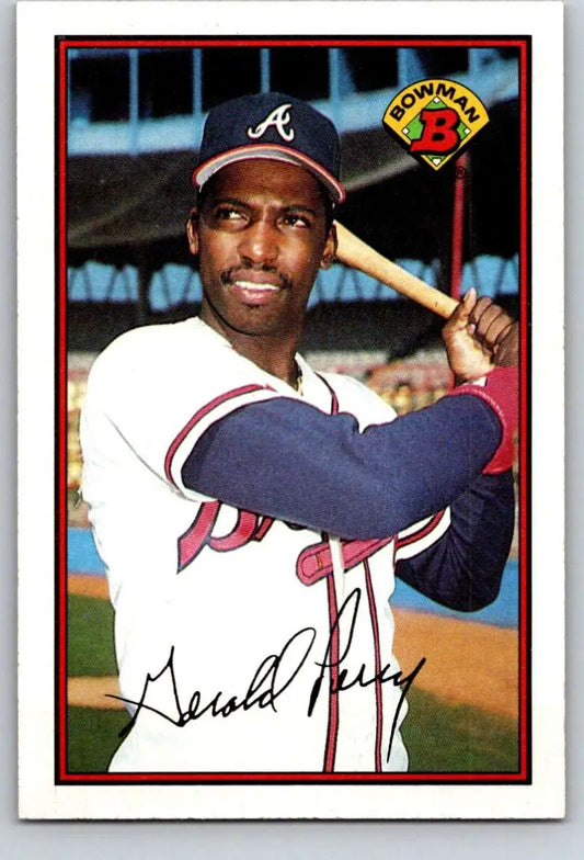 1989 Bowman #273 Gerald Perry baseball card of Atlanta Braves player in batting stance