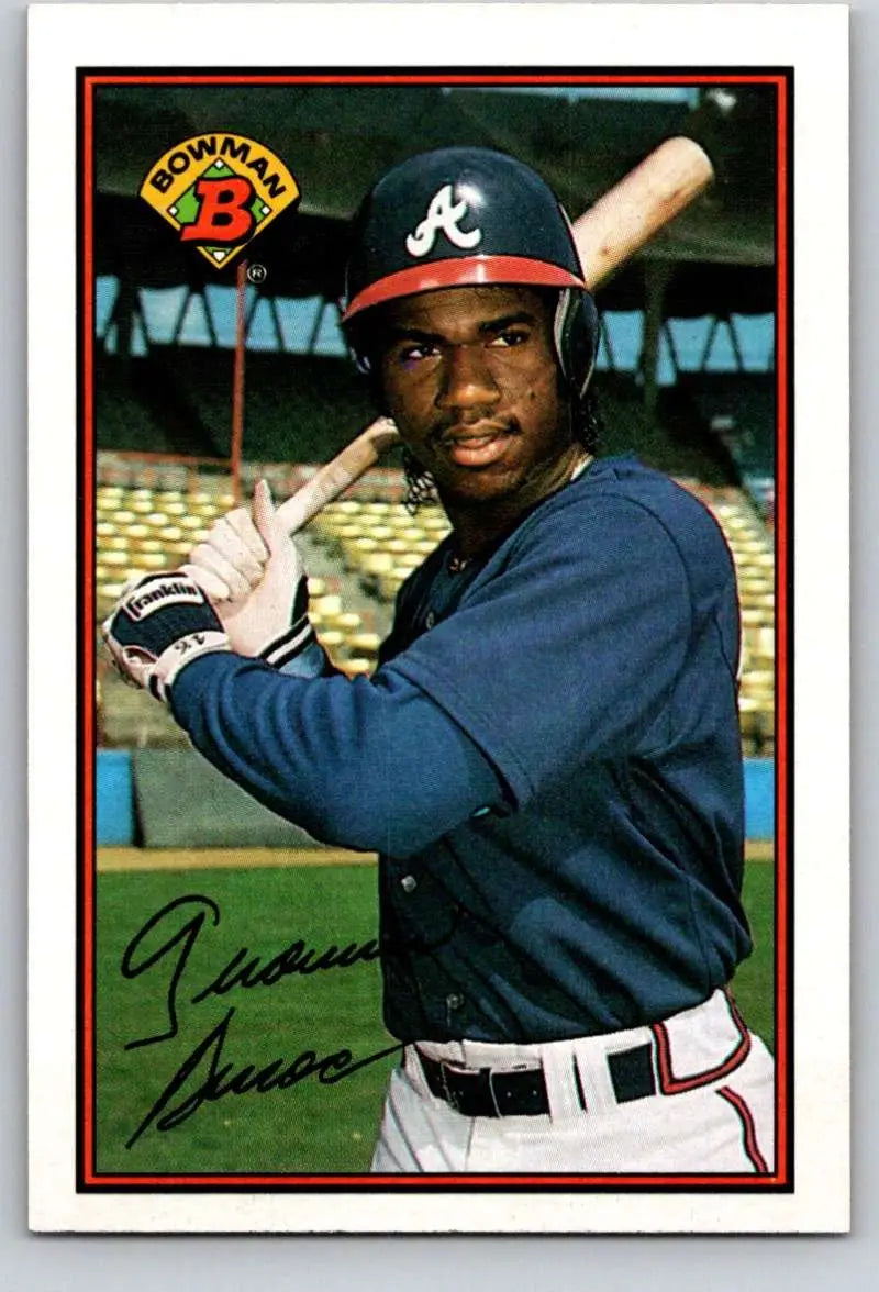 Baseball card of Geronimo Berroa in a batting stance, Atlanta Braves navy uniform