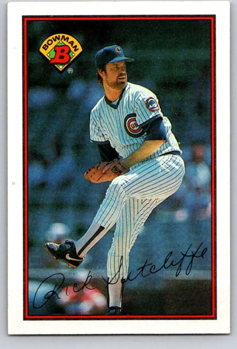 Rick Sutcliffe pitches in Chicago Cubs uniform on 1989 Bowman baseball card