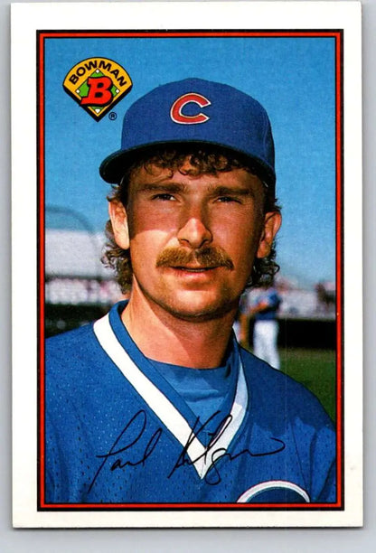 Baseball player Paul Kilgus in Chicago Cubs cap and uniform on 1989 Bowman card