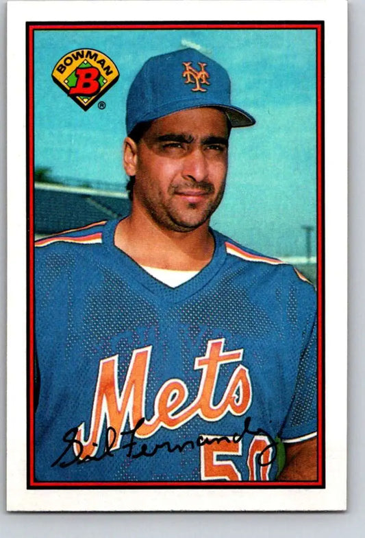 Baseball card of Sid Fernandez in blue jersey and cap for New York Mets collectors