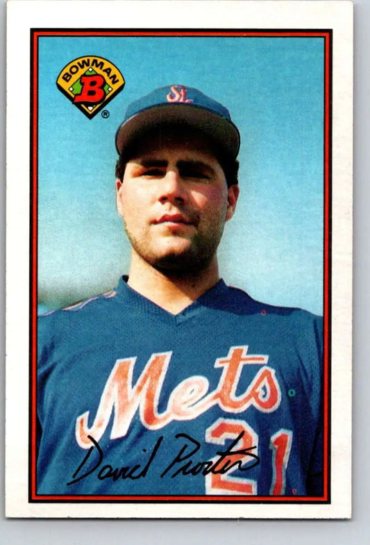 Baseball card of Dave Proctor in navy blue uniform for New York Mets collection