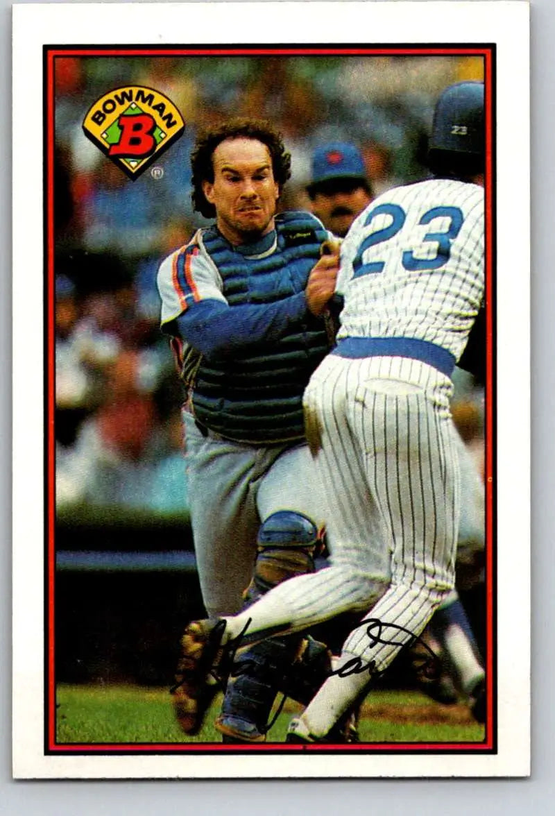 Baseball card of Gary Carter in action at home plate, New York Mets Baseball memorabilia