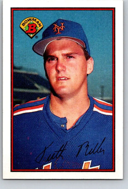 Keith Miller New York Mets Baseball Card in blue uniform and cap from 1989 Bowman