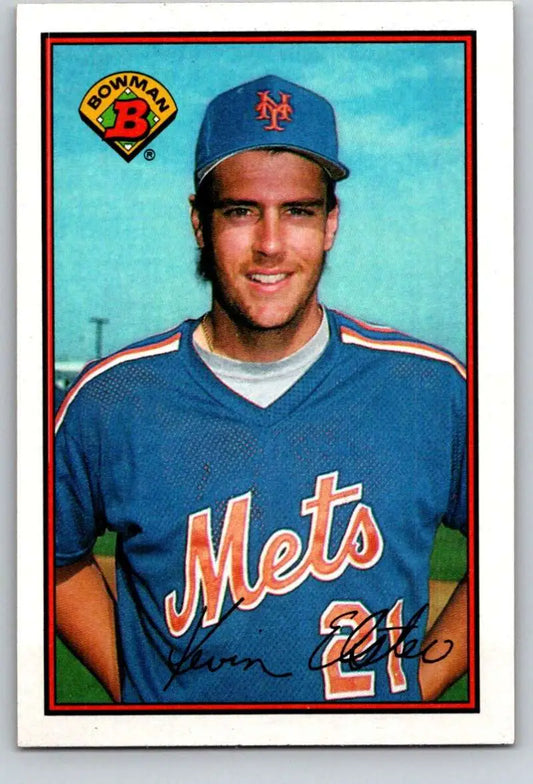 Baseball player in New York Mets uniform number 21 on Kevin Elster baseball card