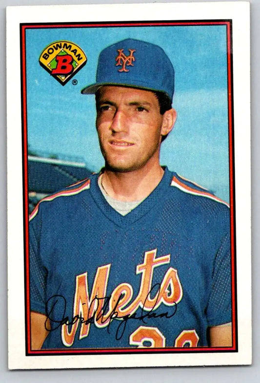 Baseball card of Dave Magadan in New York Mets blue uniform from 1989 Bowman series