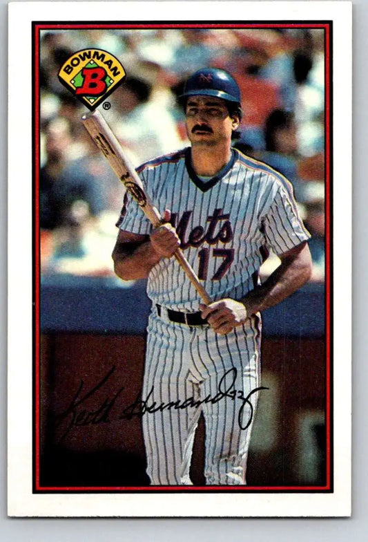 Keith Hernandez at bat in pinstriped uniform on New York Mets baseball card