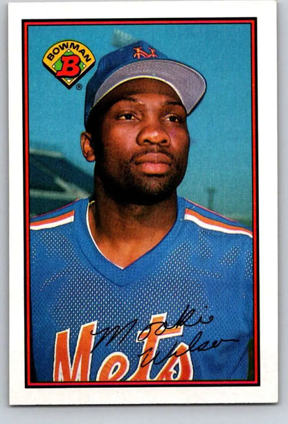 Mookie Wilson in a blue Mets jersey on 1989 Bowman #386 New York Mets baseball card