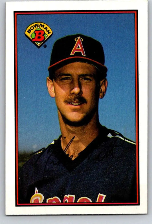 Mike Witt California Angels Baseball Card in navy uniform and team cap from 1989 Bowman