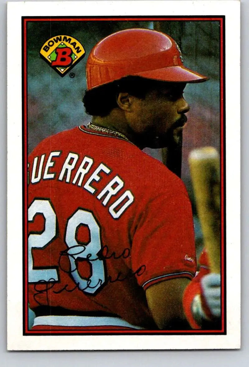 Baseball player in red jersey 29 Guerrero, featured on Pedro Guerrero card