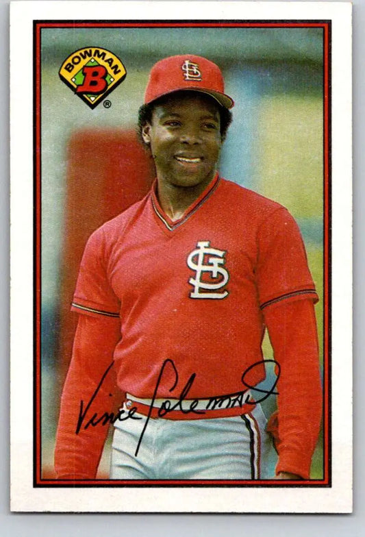 1989 Bowman Vince Coleman Baseball Card featuring St. Louis Cardinals player in red uniform