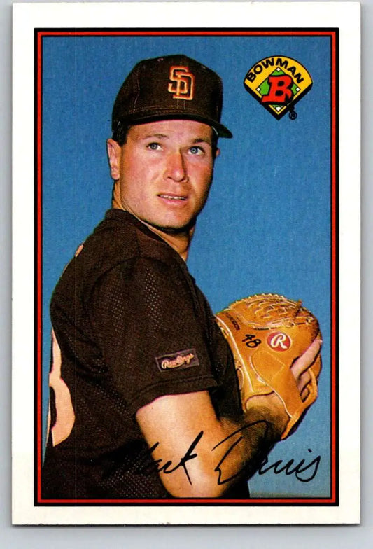 Baseball player in San Diego Padres uniform with glove, featured in 1989 Bowman card