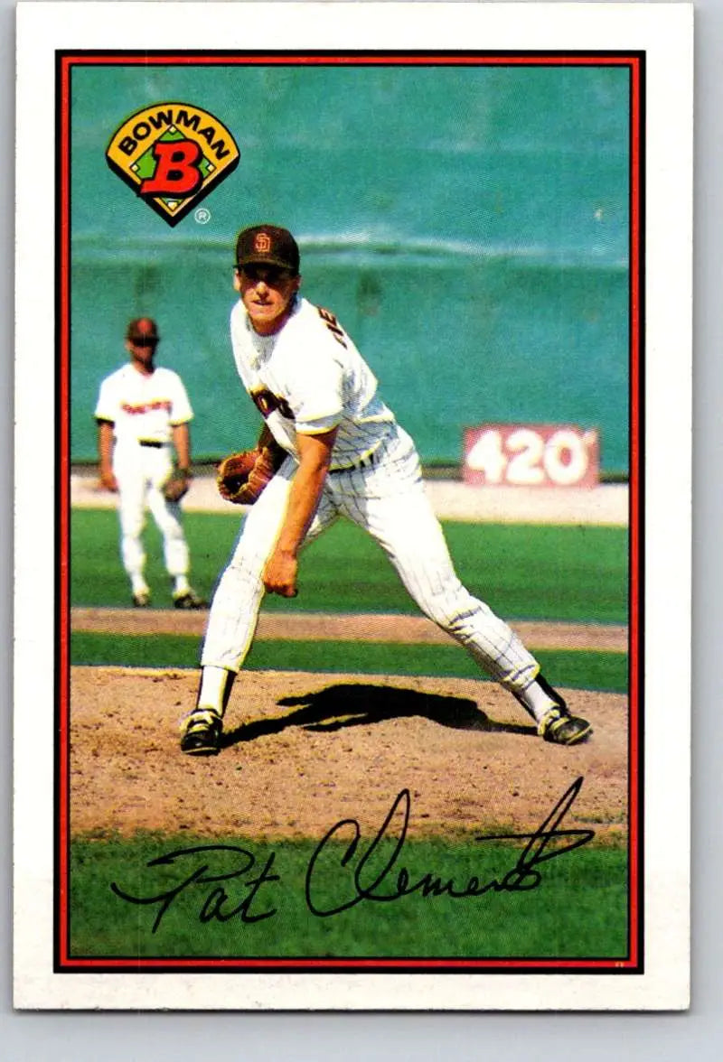 Baseball card of Pat Clements pitching for the San Diego Padres, 1989 Bowman #452