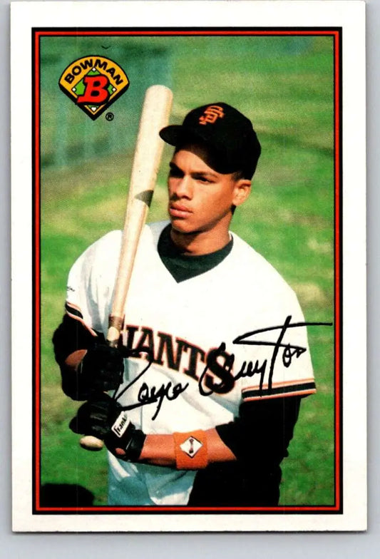 Baseball card of Royce Clayton in San Francisco Giants home uniform with bat