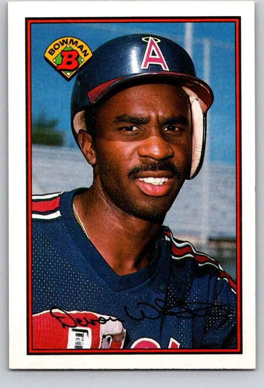 Baseball card of Devon White in a California Angels navy jersey and team cap