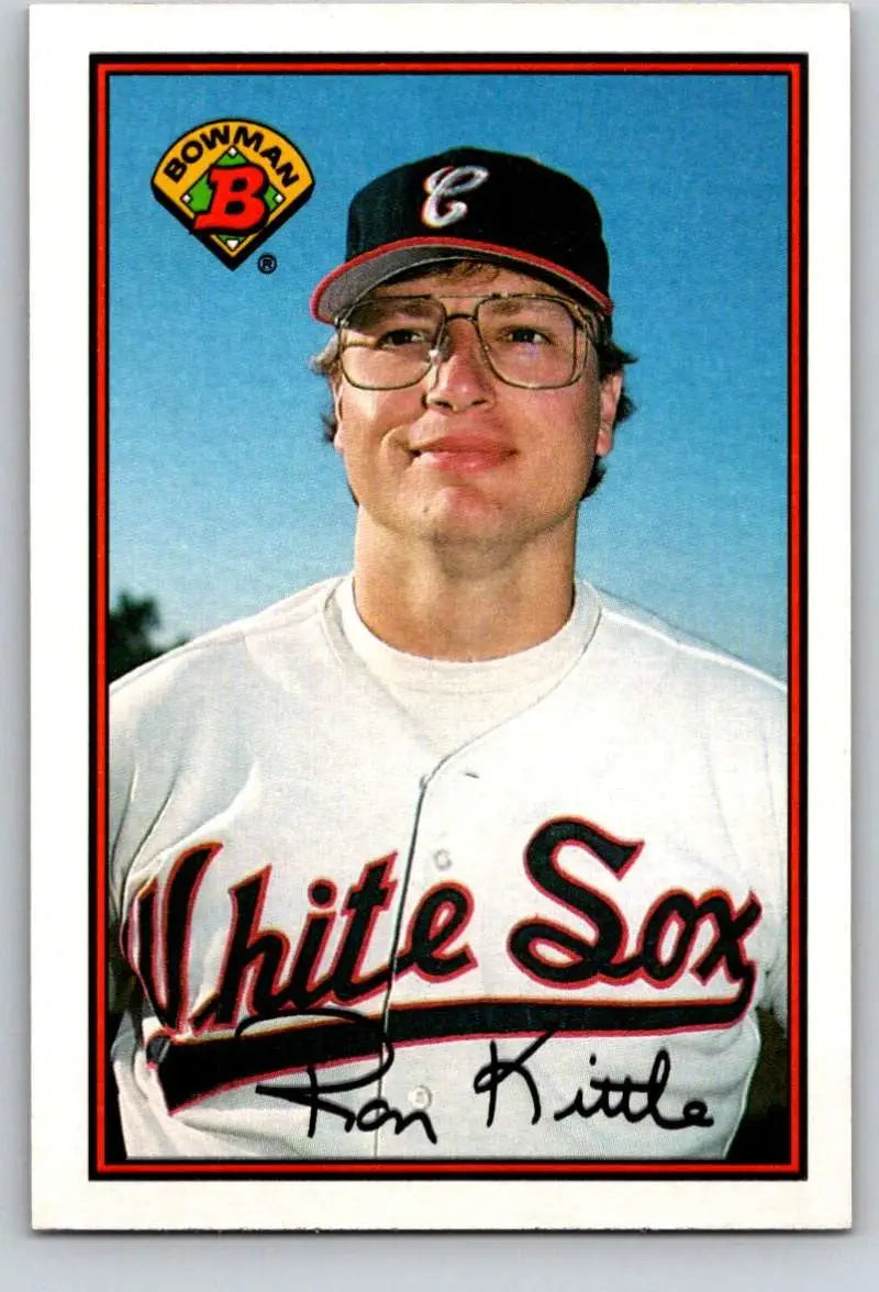 White Sox baseball card featuring Ron Kittle in glasses and team cap