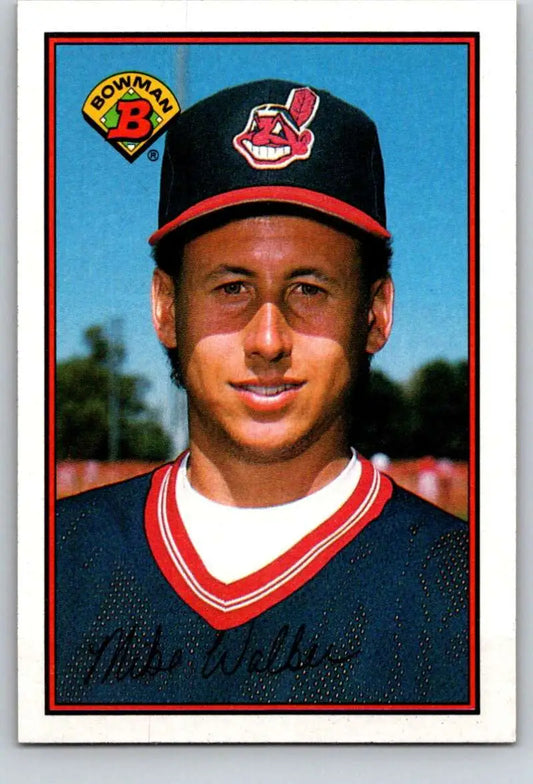 Cleveland Indians trading card of Mike Walker in navy cap with Chief Wahoo logo