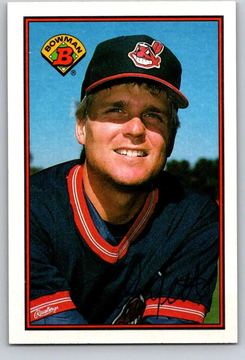 Baseball player Rich Yett in a Cleveland Indians cap on a baseball card portrait