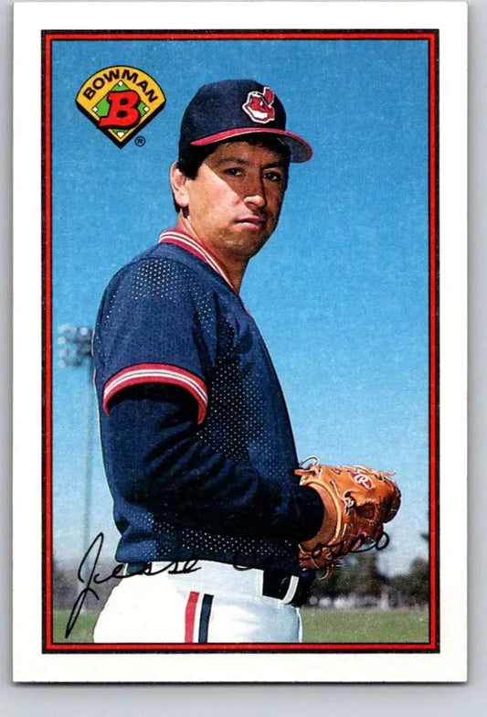 Jesse Orosco in Cleveland Indians uniform pitching, perfect for collecting baseball cards