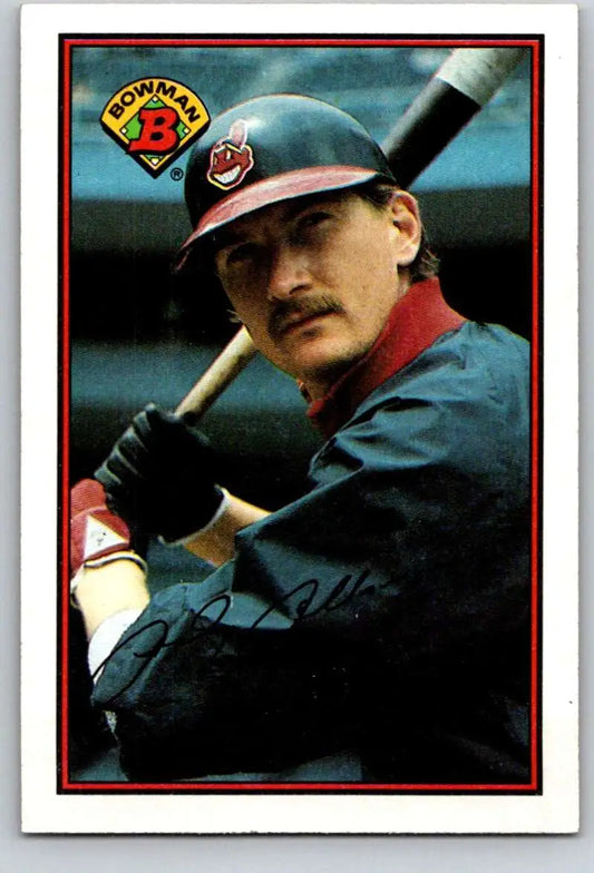 Andy Allanson in a Cleveland Indians uniform holding a bat for Cleveland Indians baseball