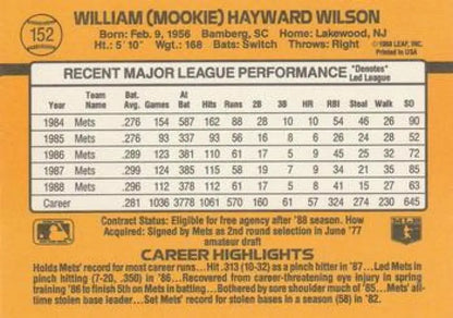 Baseball card featuring Mookie Wilson career stats for New York Mets 1989 Donruss #152