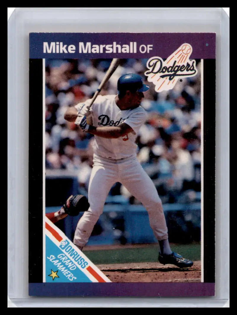 Baseball card of Mike Marshall in white Dodgers uniform at bat, Los Angeles Dodgers