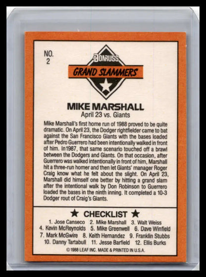 Baseball card from 1989 Donruss series featuring Mike Marshall of Los Angeles Dodgers