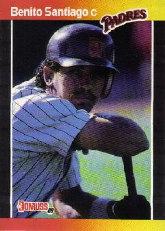 Benito Santiago in pinstripe uniform on 1989 Donruss San Diego Padres baseball card