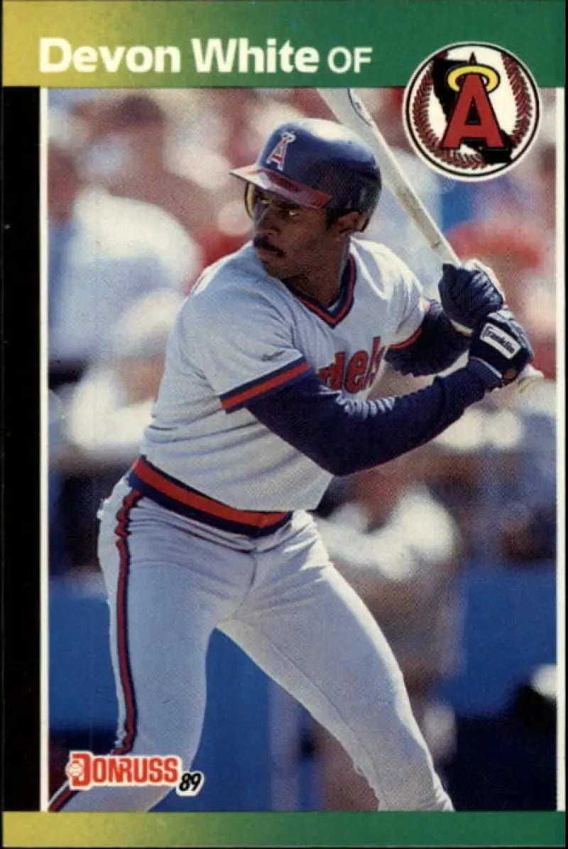 1989 Donruss #213 Devon White California Angels Baseball Card at bat in NM-MT condition