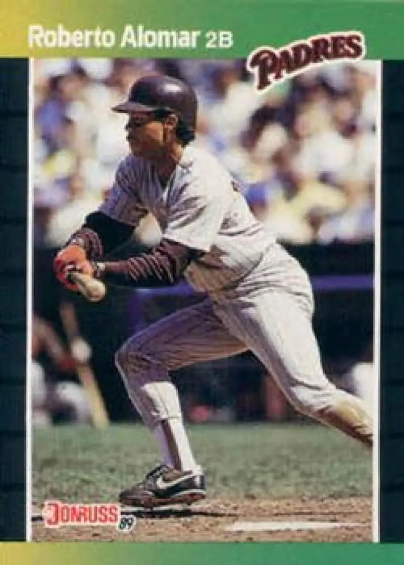 Roberto Alomar at bat on a 1989 Donruss San Diego Padres baseball card