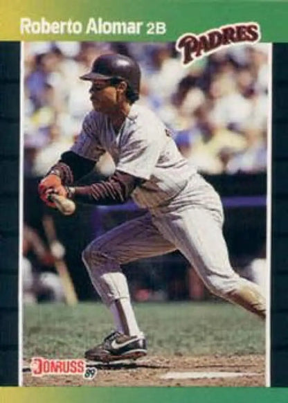 Roberto Alomar at bat on a 1989 Donruss San Diego Padres baseball card