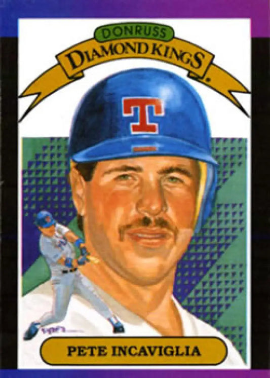 1989 Donruss Pete Incaviglia DK baseball card featuring Texas Rangers player in blue cap