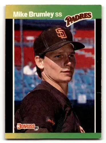 Baseball card of Mike Brumley San Diego Padres in original gloss black uniform