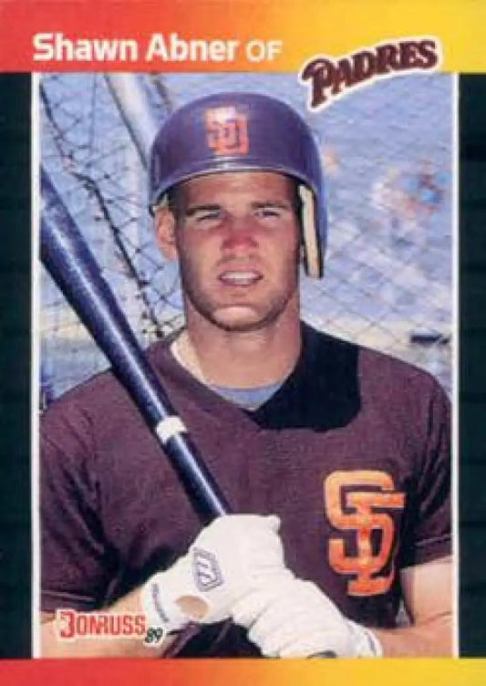 Shawn Abner baseball card featuring San Diego Padres player in brown uniform