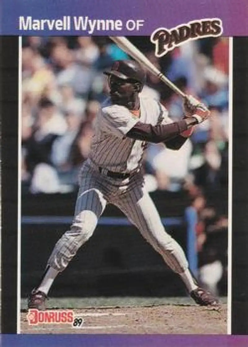 Baseball card of Marvell Wynne at bat in San Diego Padres pinstripe uniform